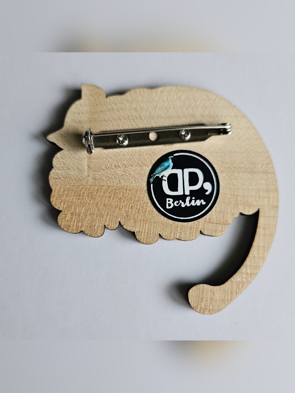 Sleeping Tiger Brooch Wooden Pin - Picture 2 of 3